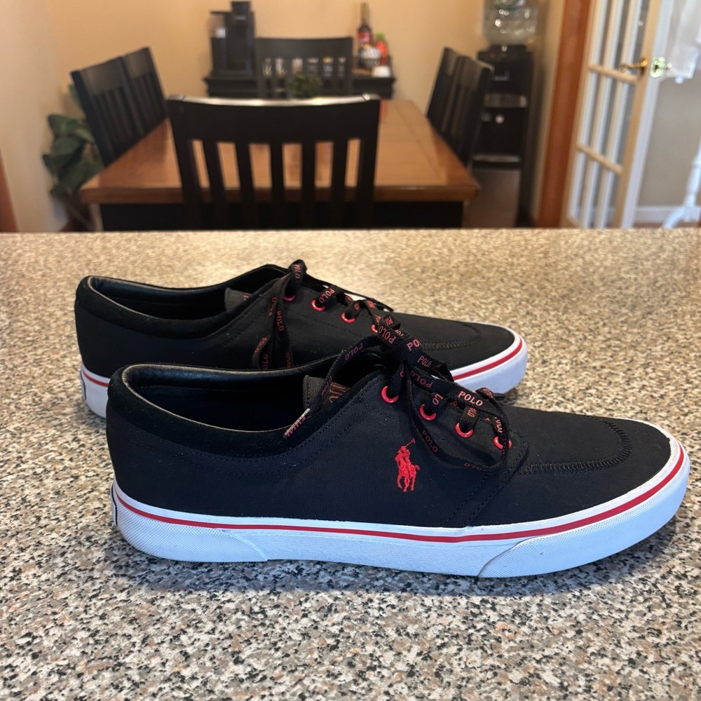 Polo Ralph Lauren Men's Faxon Canvas black Sneaker with red logo/pony size 12